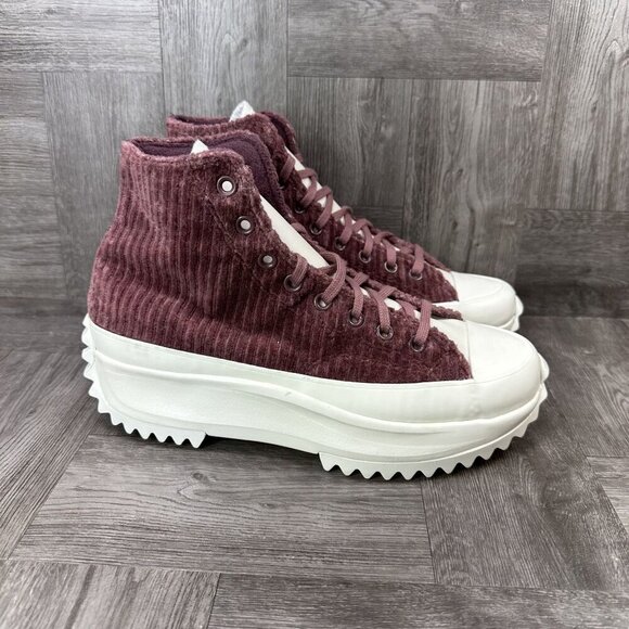 Converse Run Star Hike Velour Women's size 9.5 Dark Wine Corduroy Platform Shoes - Picture 1 of 8